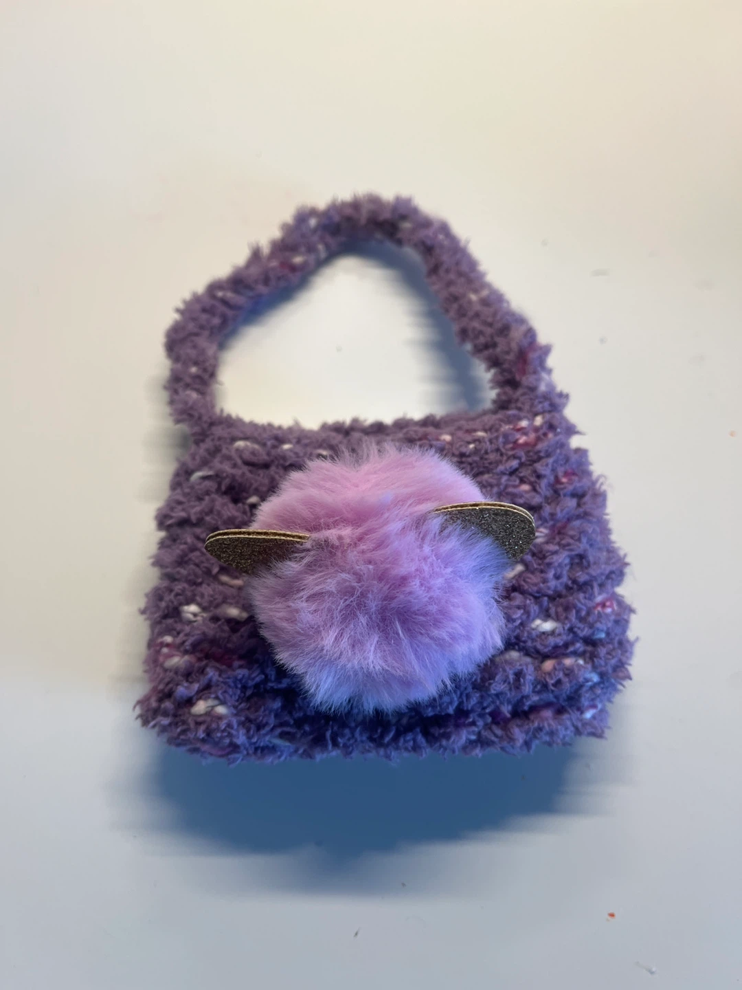 Purple Fuzzy Mini Bag with Pom Pom