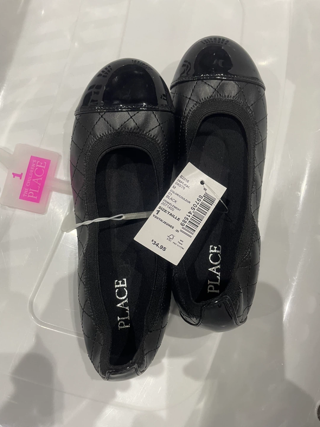 The Children's Place Black Quilted Ballet Flats Youth Size 1