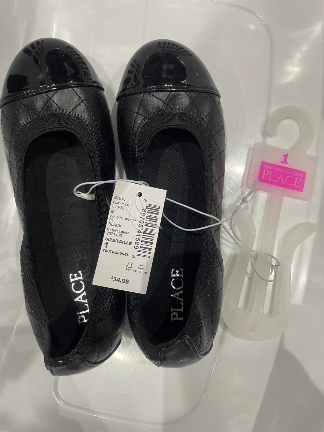 The Children's Place Black Quilted Ballet Flats Youth Size 1 - photo 2