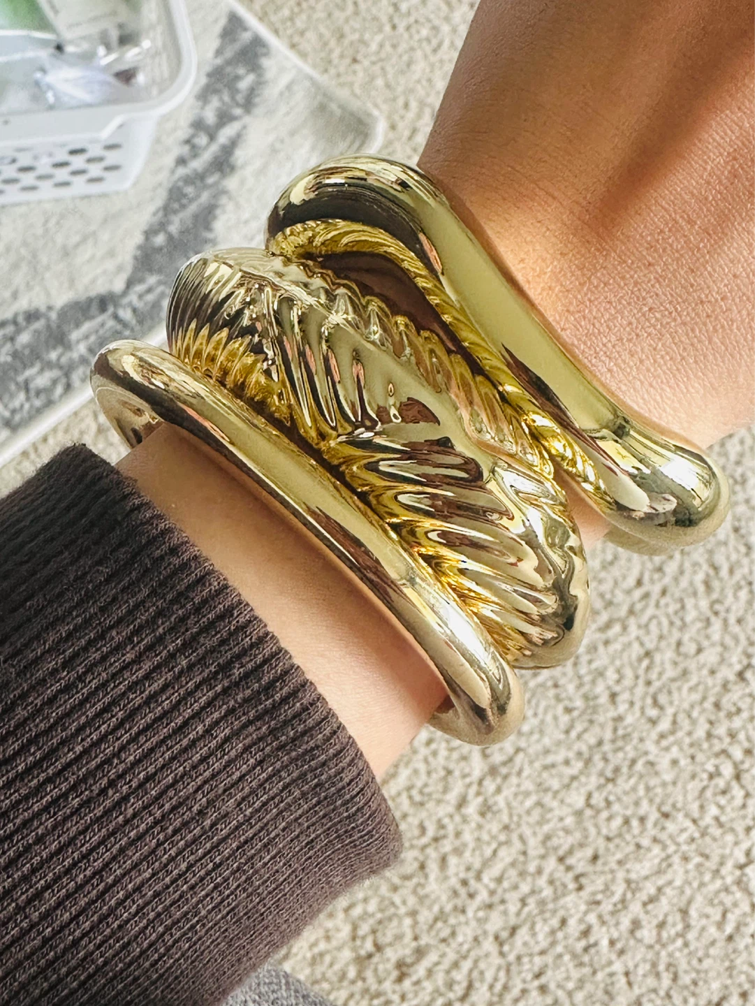 Set of 3 gold-tone chunky bangles - photo 2