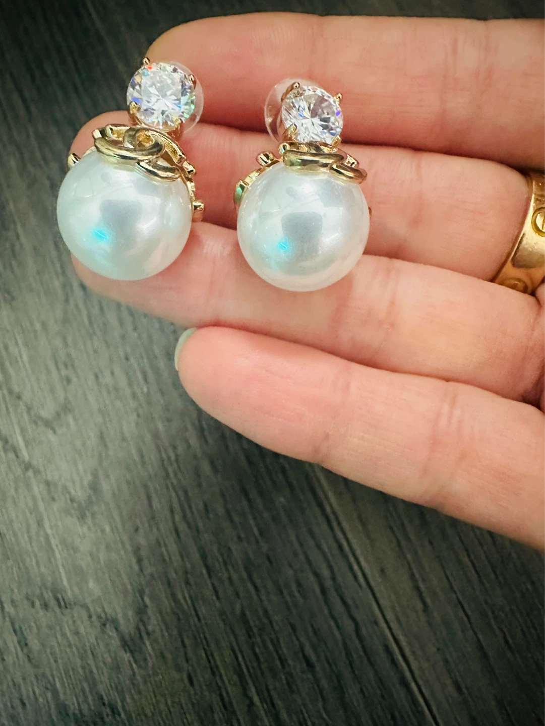 Pearl and Crystal Stud Earrings - photo 2