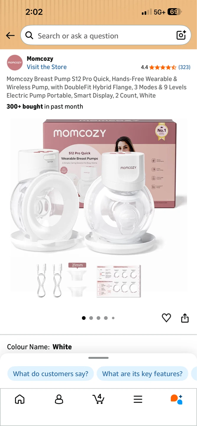 Momcozy S12 Pro QUICK Wearable Breast Pump - White, 2 Count