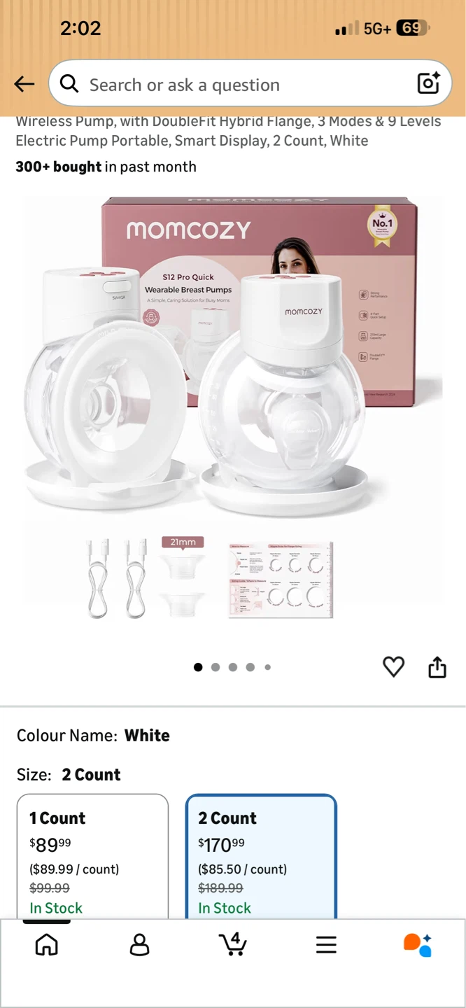 Momcozy S12 Pro QUICK Wearable Breast Pump - White, 2 Count - photo 2