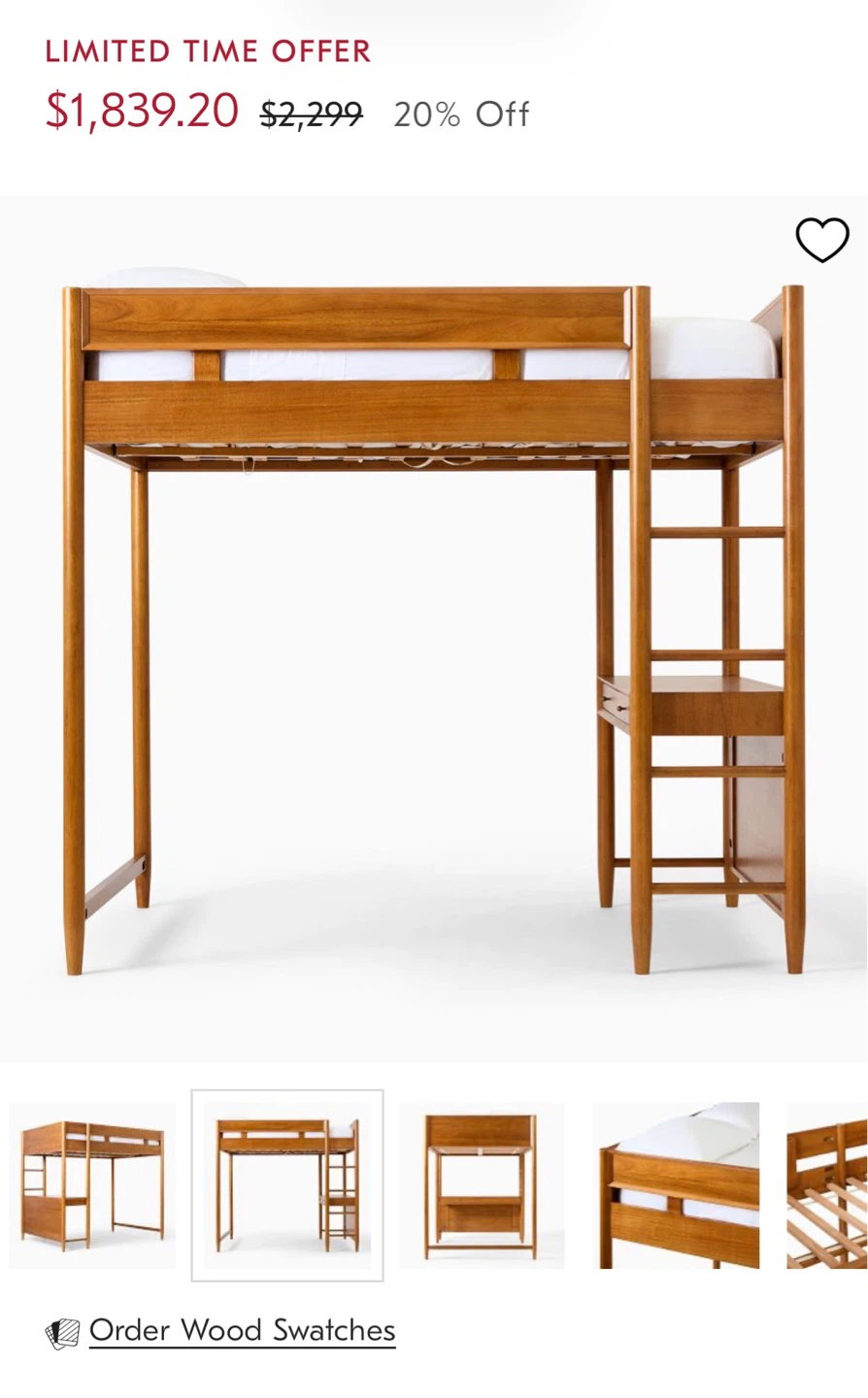 West Elm x pbteen Mid-Century Full Loft Bed - photo 2