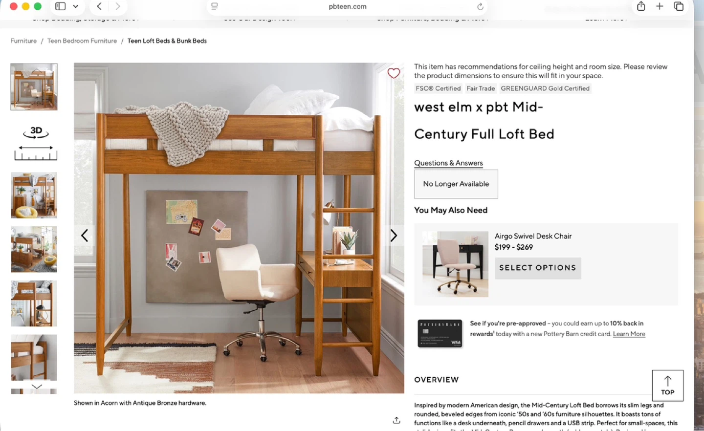 West Elm x pbteen Mid-Century Full Loft Bed