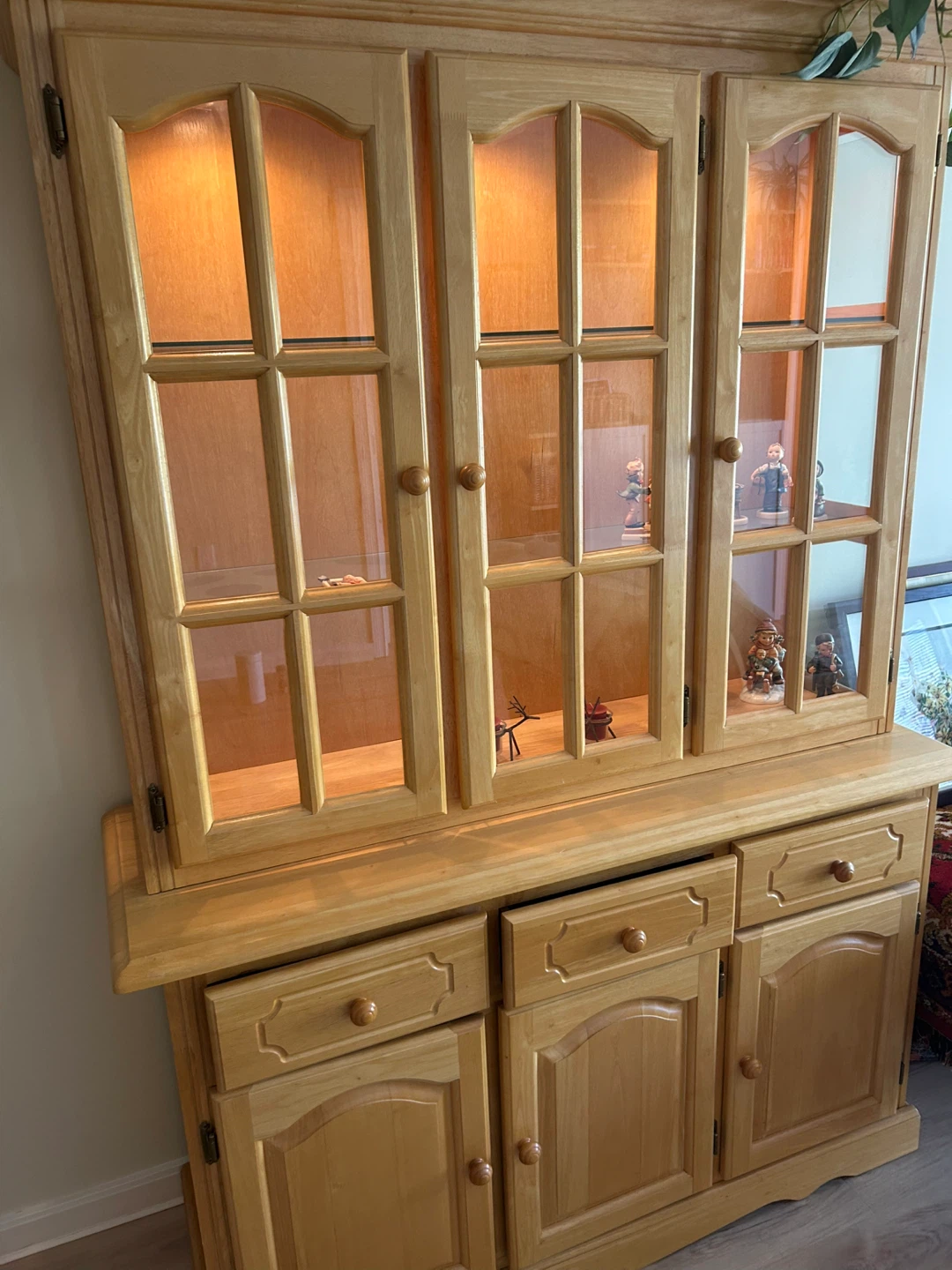 Light Wood China Cabinet with Glass Doors