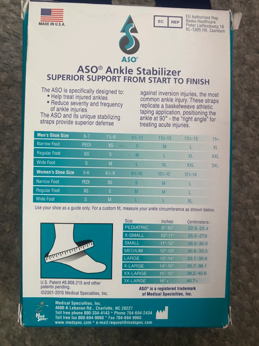 MedSpec ASO Ankle Stabilizing Orthosis X-Large Black w/ Stays - photo 3