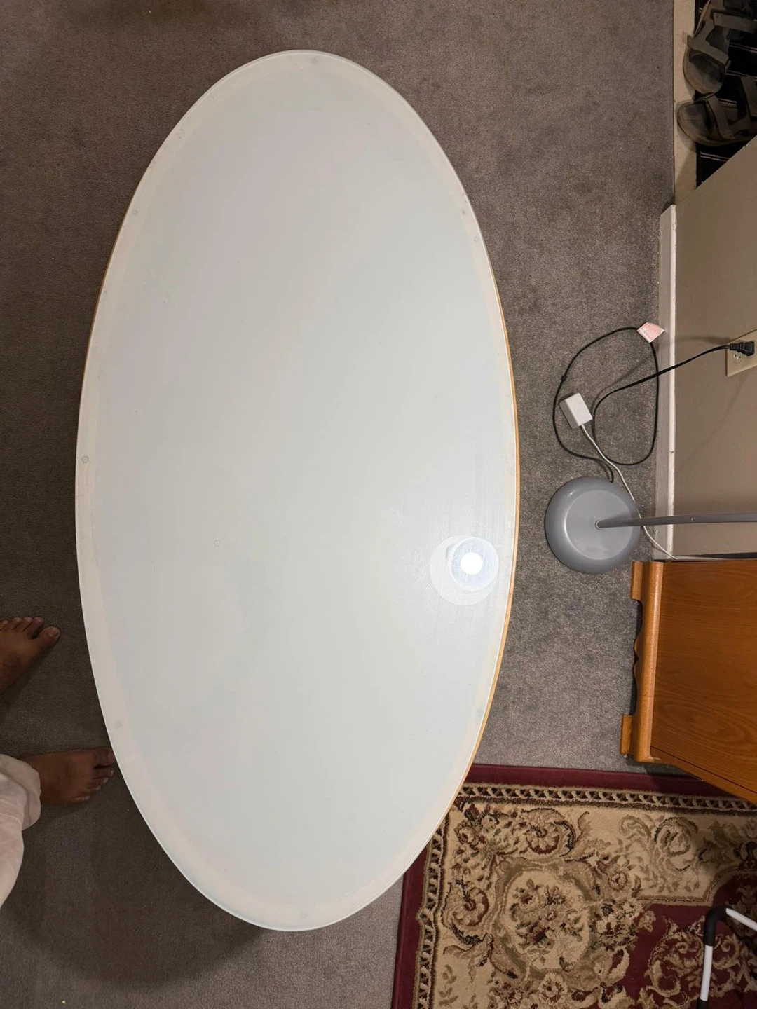 Oval Coffee Table with Glass Top and Wood Frame