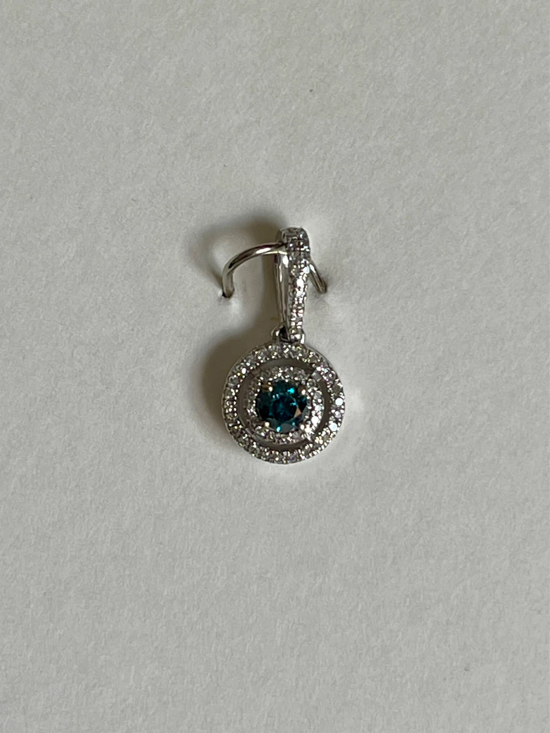 14kt White Gold Teal Blue Diamond Halo Pendant