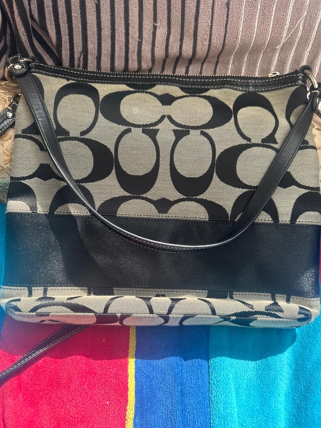 Coach Signature Monogram Canvas Shoulder Bag
