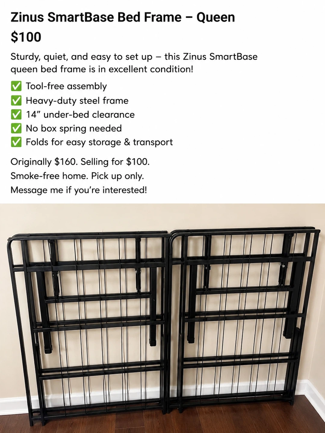 Queen Zinus SmartBase Bed Frame – Like New