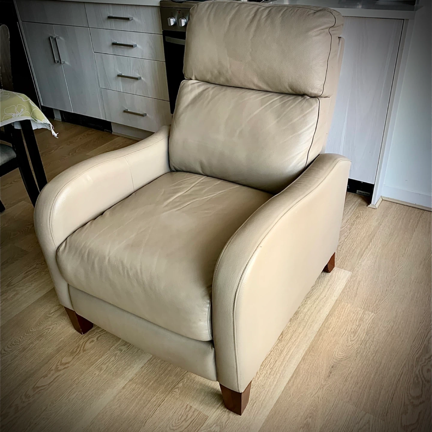 Light Beige Leather Recliner Chair