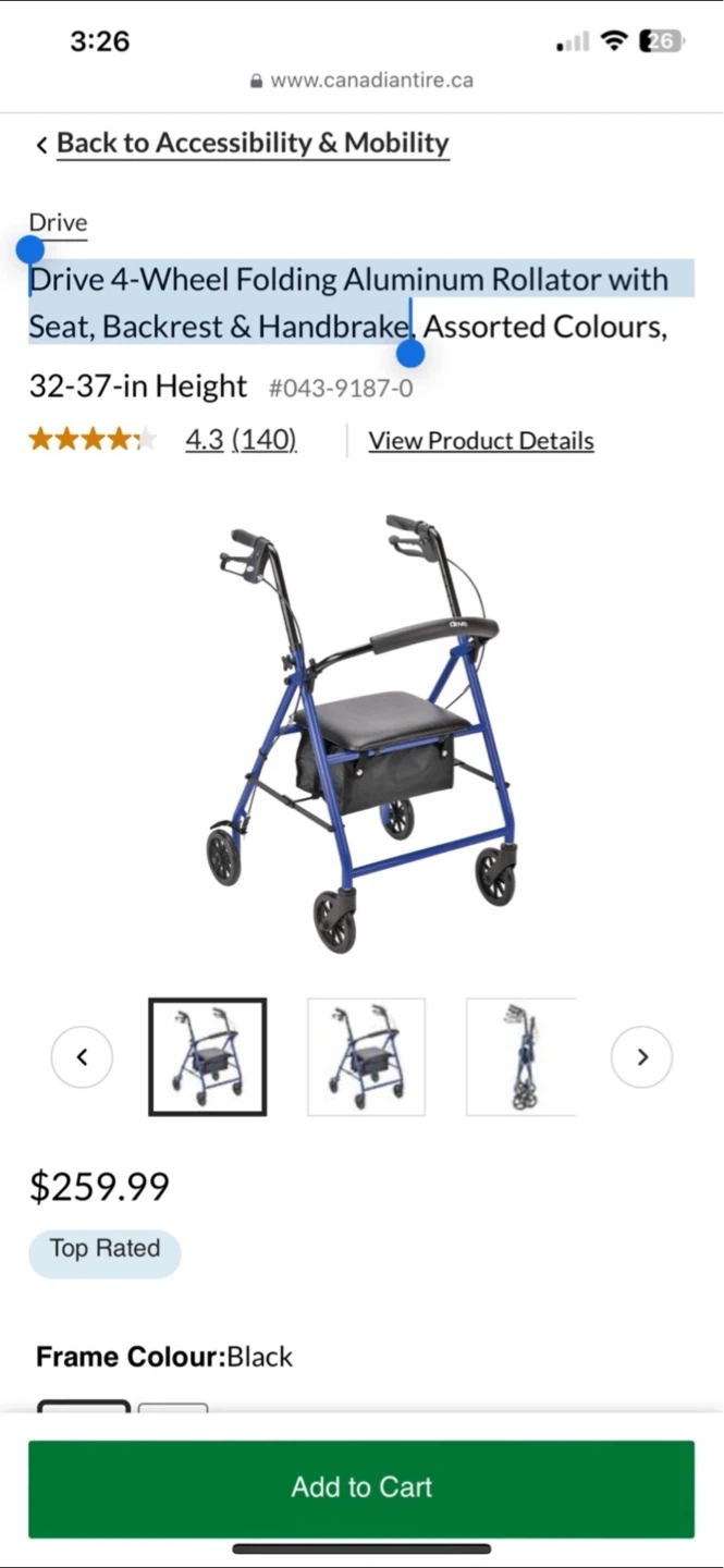 Drive 4-Wheel Folding Aluminum Rollator Walker with Seat