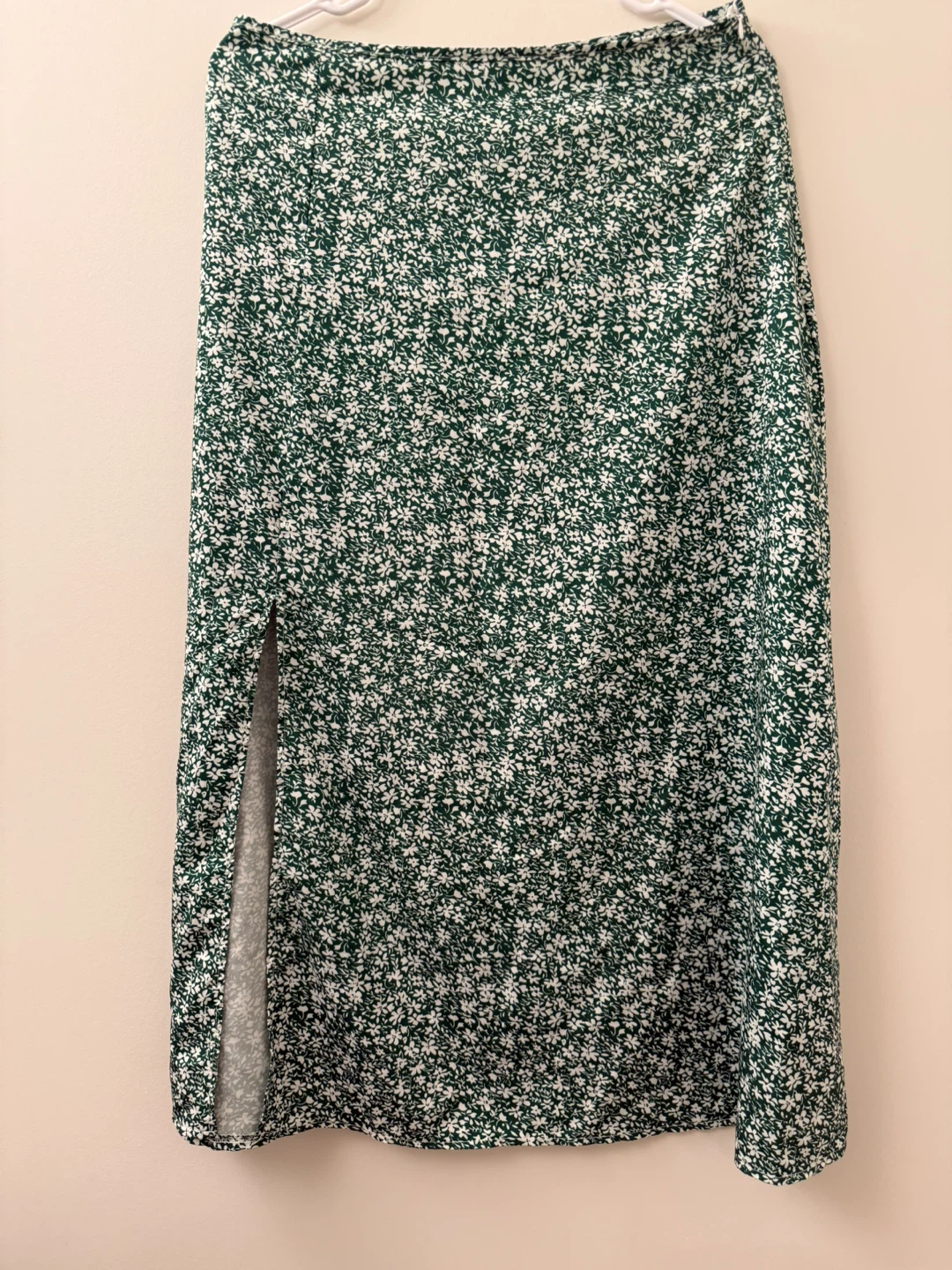 Green Floral Midi Skirt with Side Slit