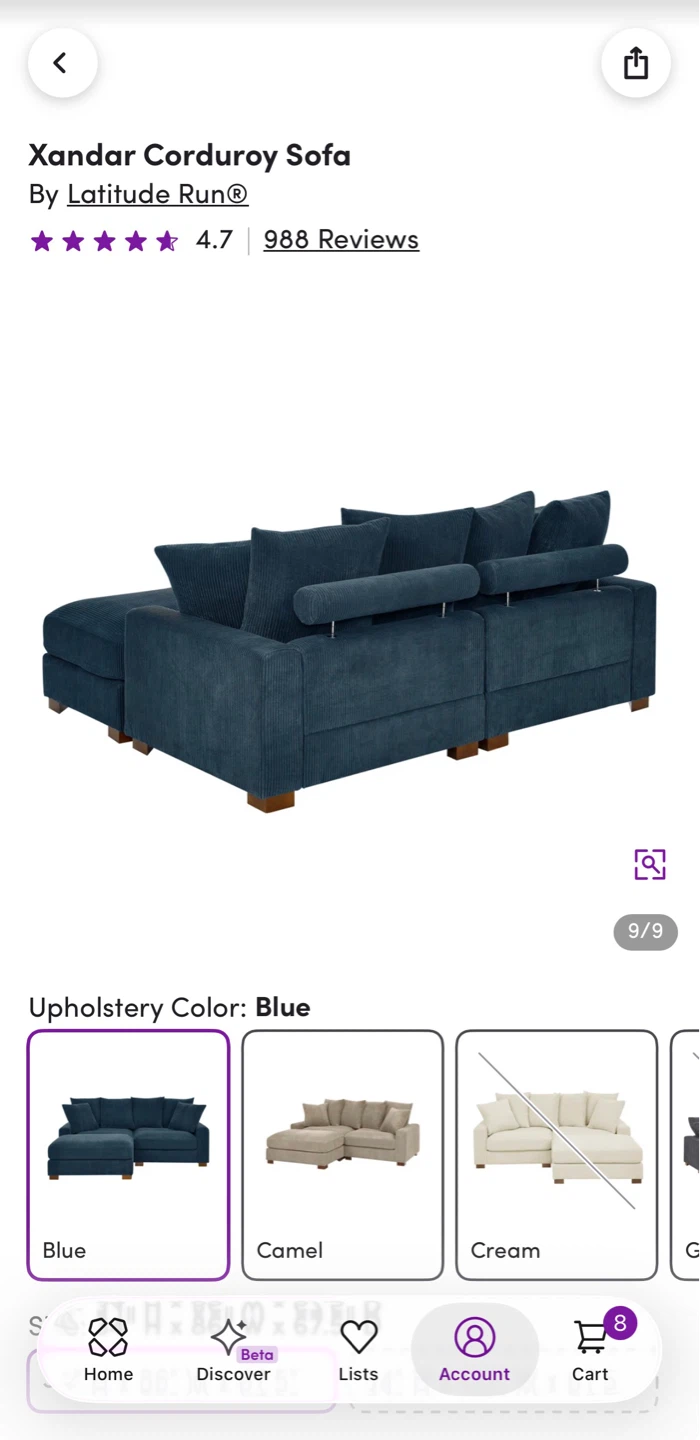 Latitude Run Xandar Corduroy Sofa - Blue - photo 2