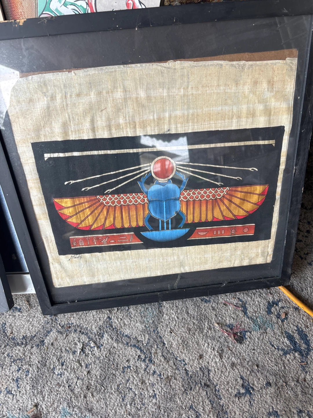 Egyptian Papyrus Art - Scarab and Bastet Cat - photo 2