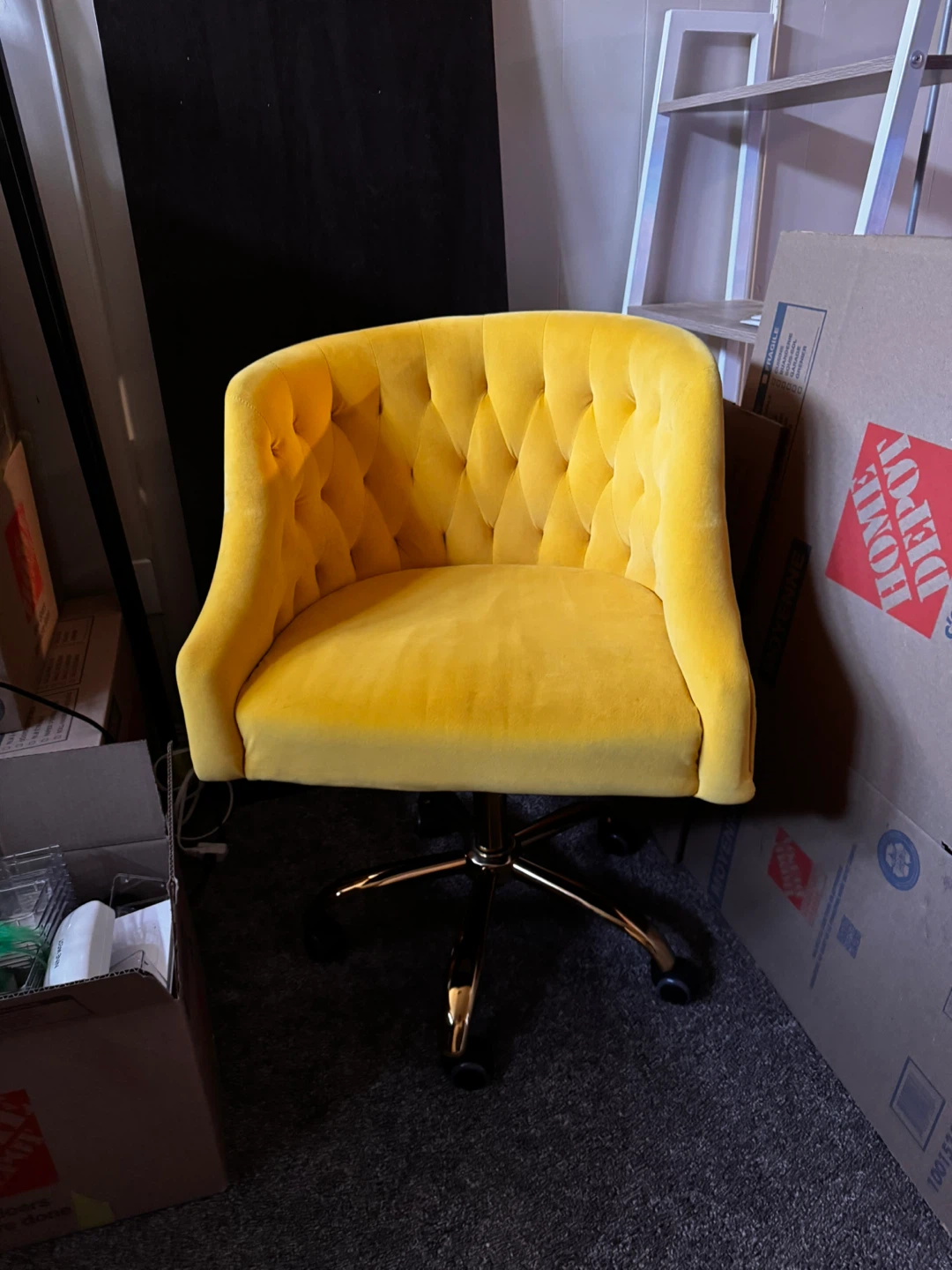 Yellow Velvet Tufted Task Chair