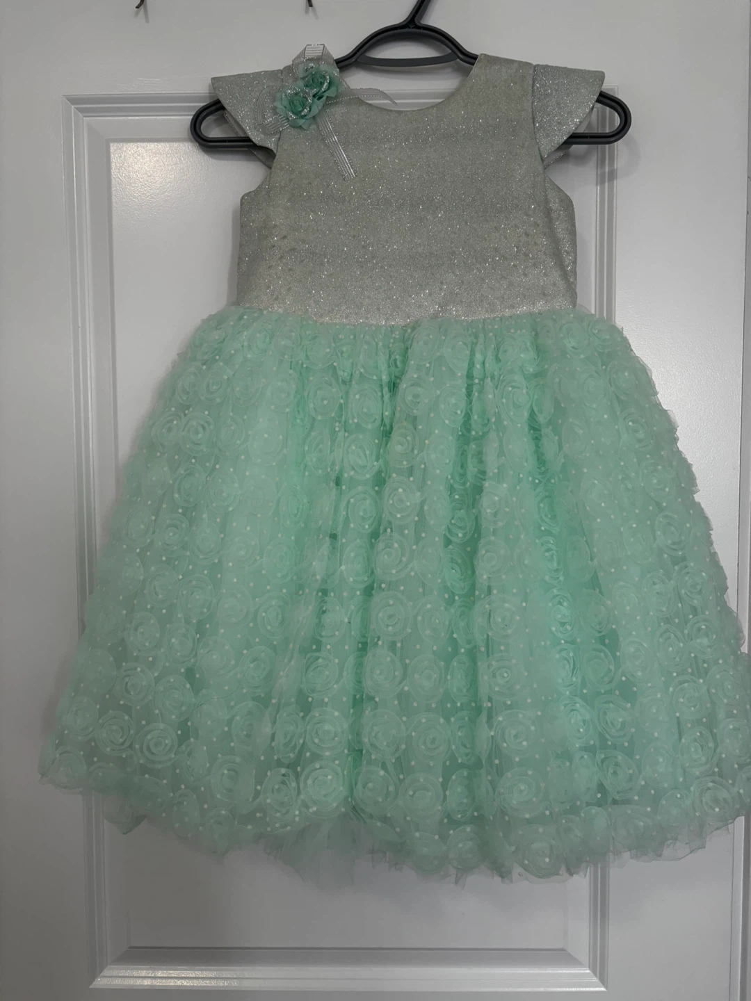 Girls Mint Green & Silver Sparkle Flower Dress - photo 4