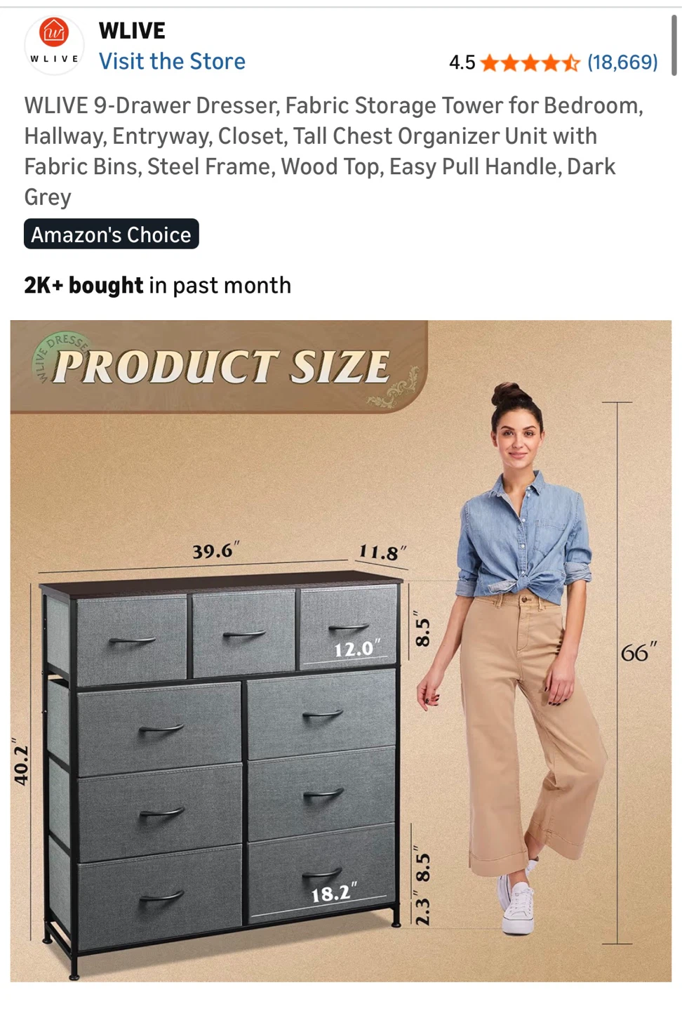 WLIVE 9-Drawer Dresser Fabric Storage Tower - Dark Grey - photo 4