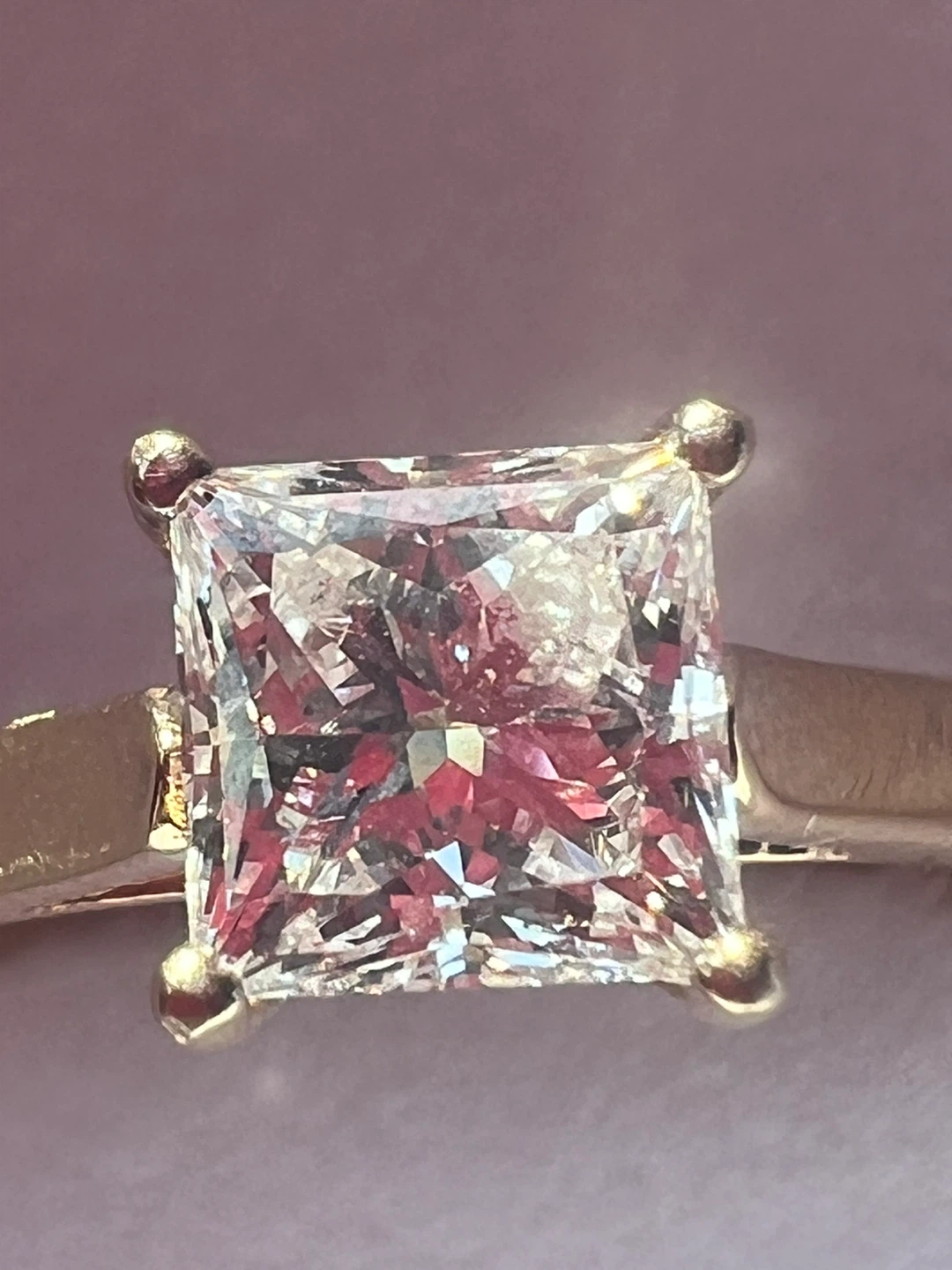 14 k Princess Cut  lab Diamond Engagement Ring - 1.08ct