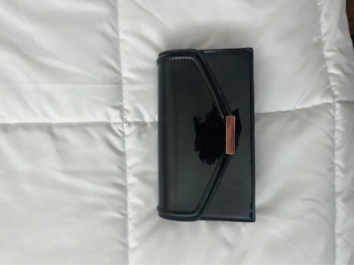Black Patent Clutch with Gold Chain