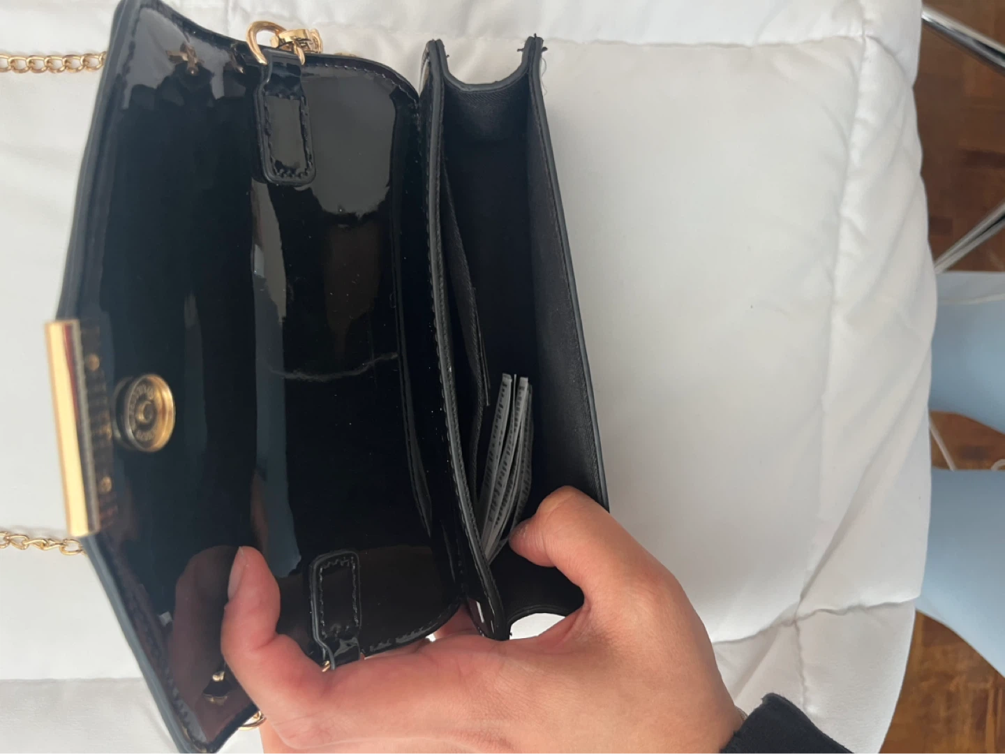 Black Patent Clutch with Gold Chain - photo 3