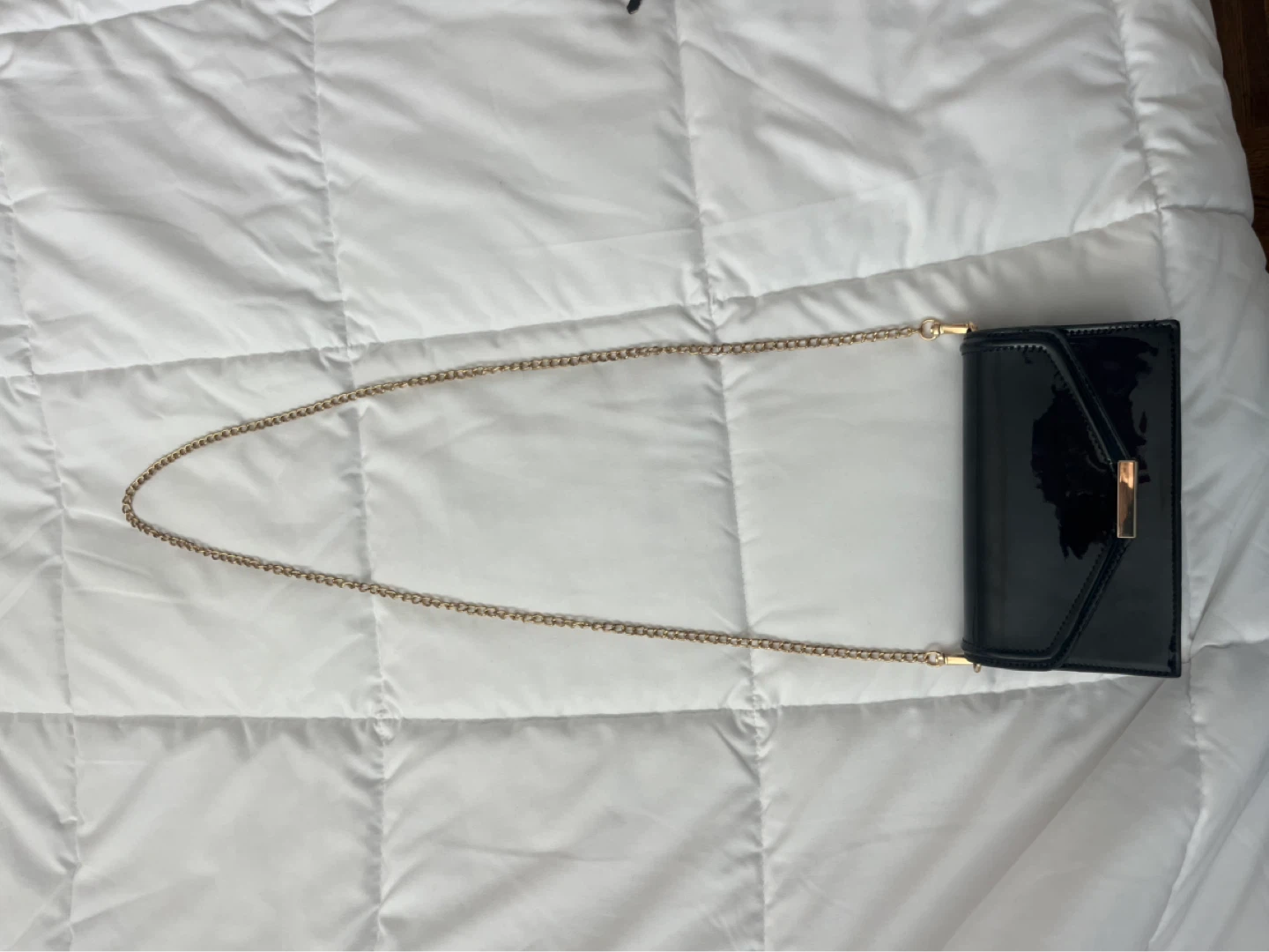 Black Patent Clutch with Gold Chain - photo 2