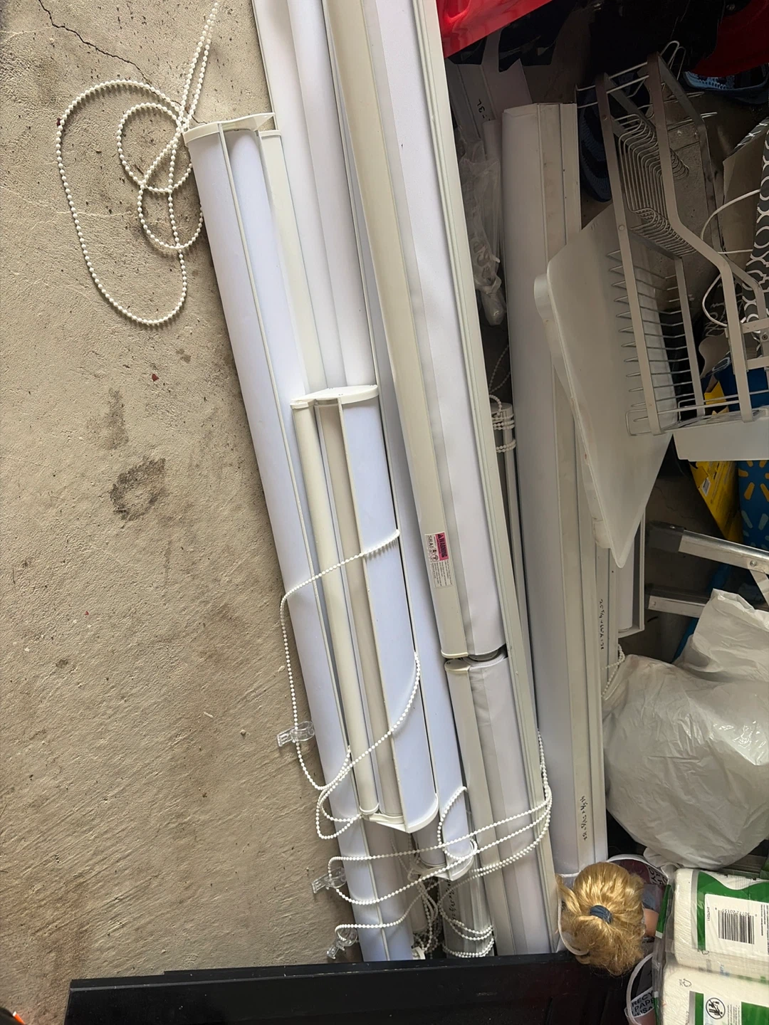 White Roller Blinds with Beaded Cords