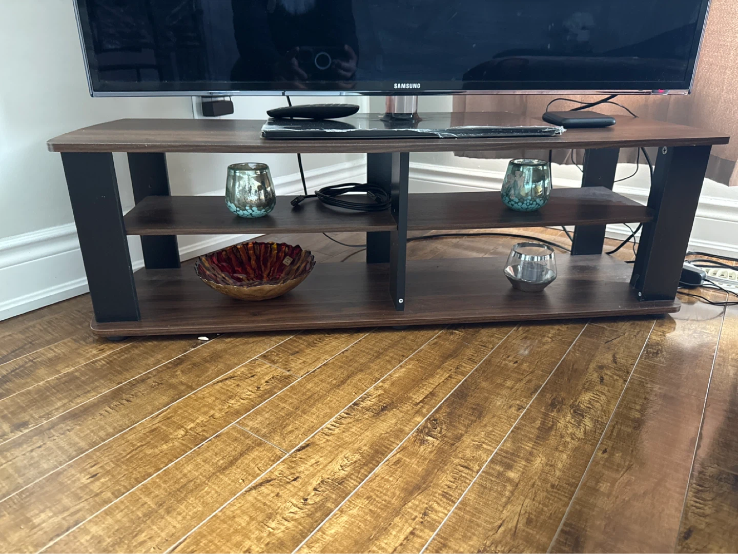 Dark Wood TV Stand with 3 Shelves