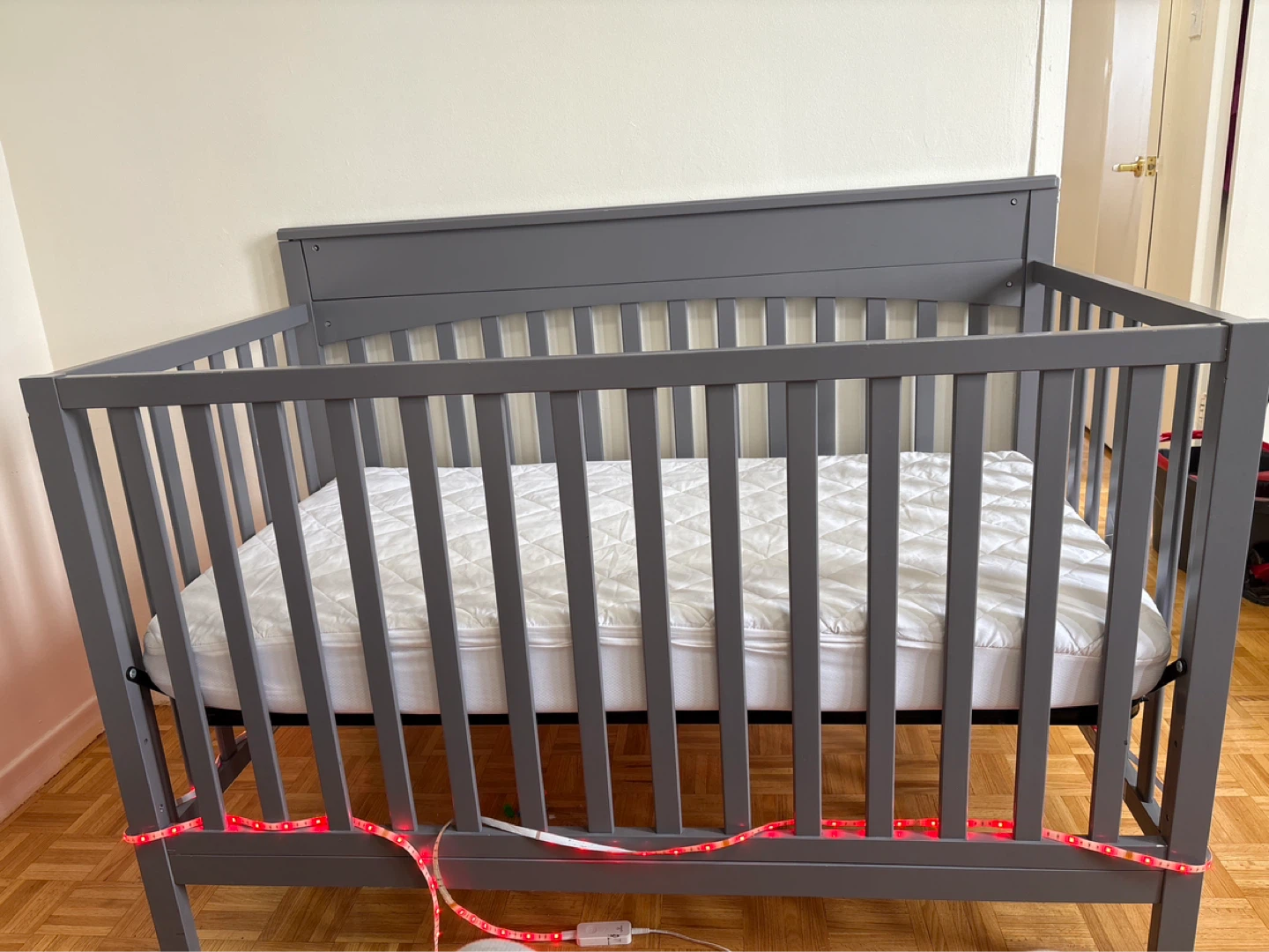 Grey Convertible Crib with Mattress