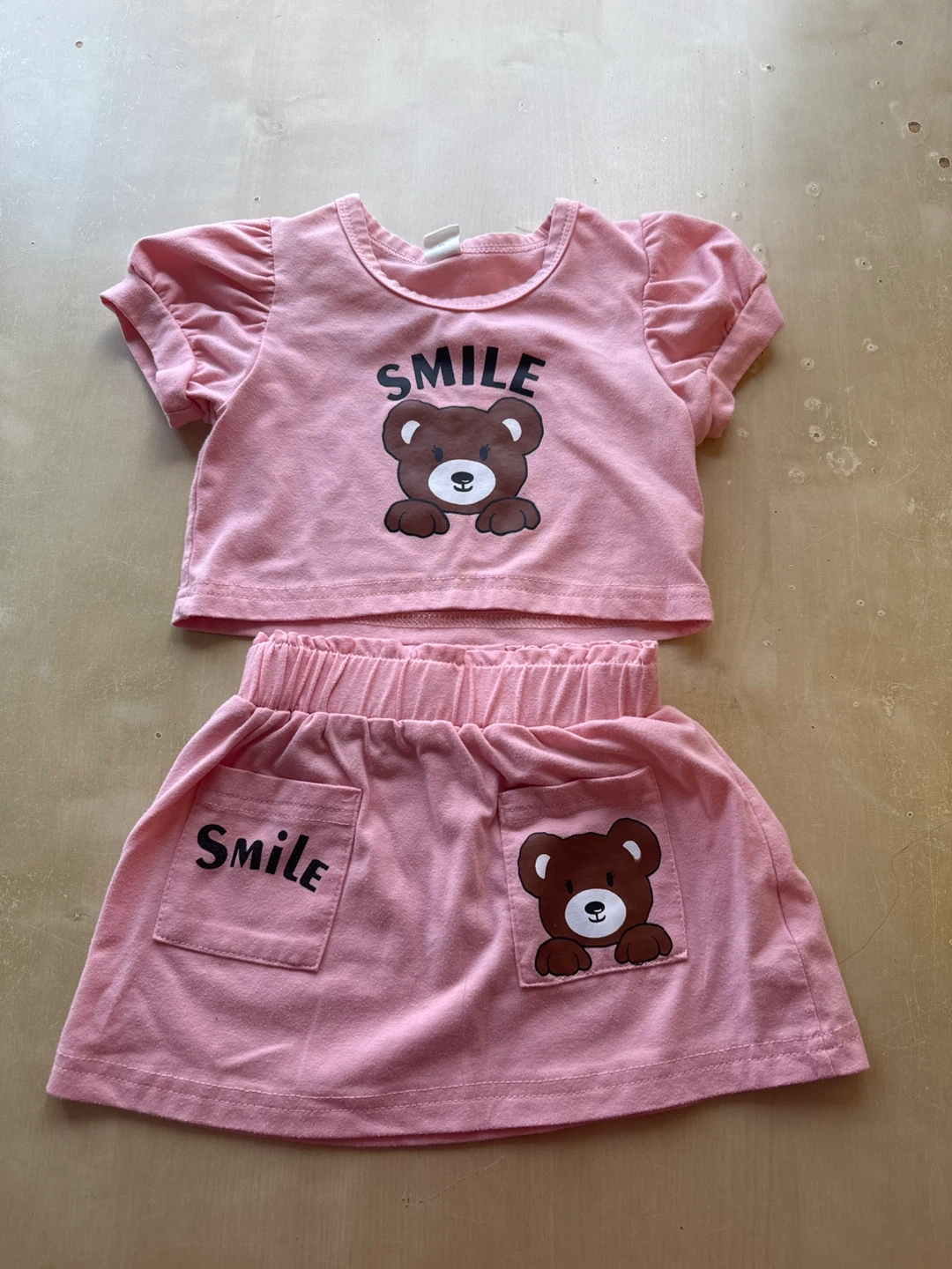 Shein Pink Bear "Smile" Outfit - Size 12-18M