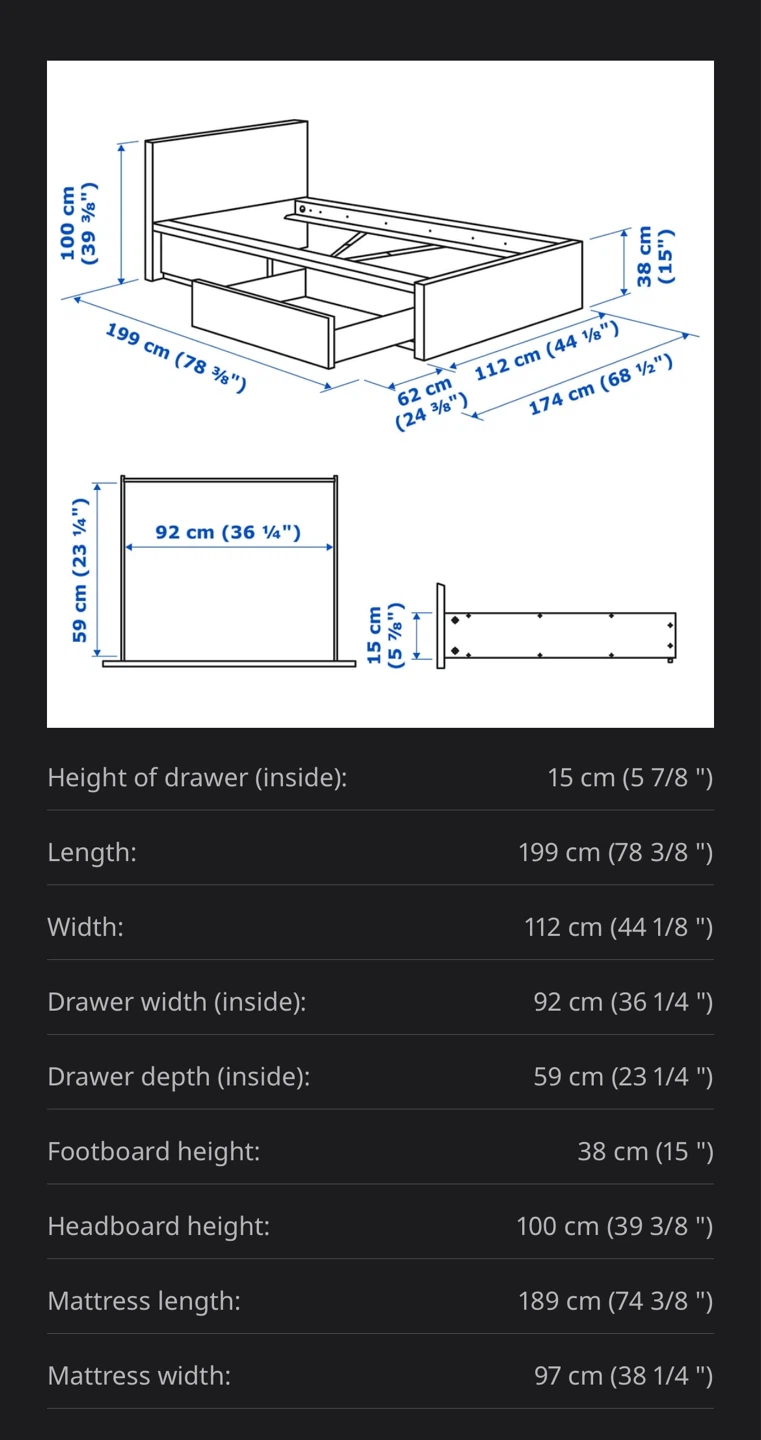 IKEA twin size Bed Frame with 2 Storage+ mattress - photo 2