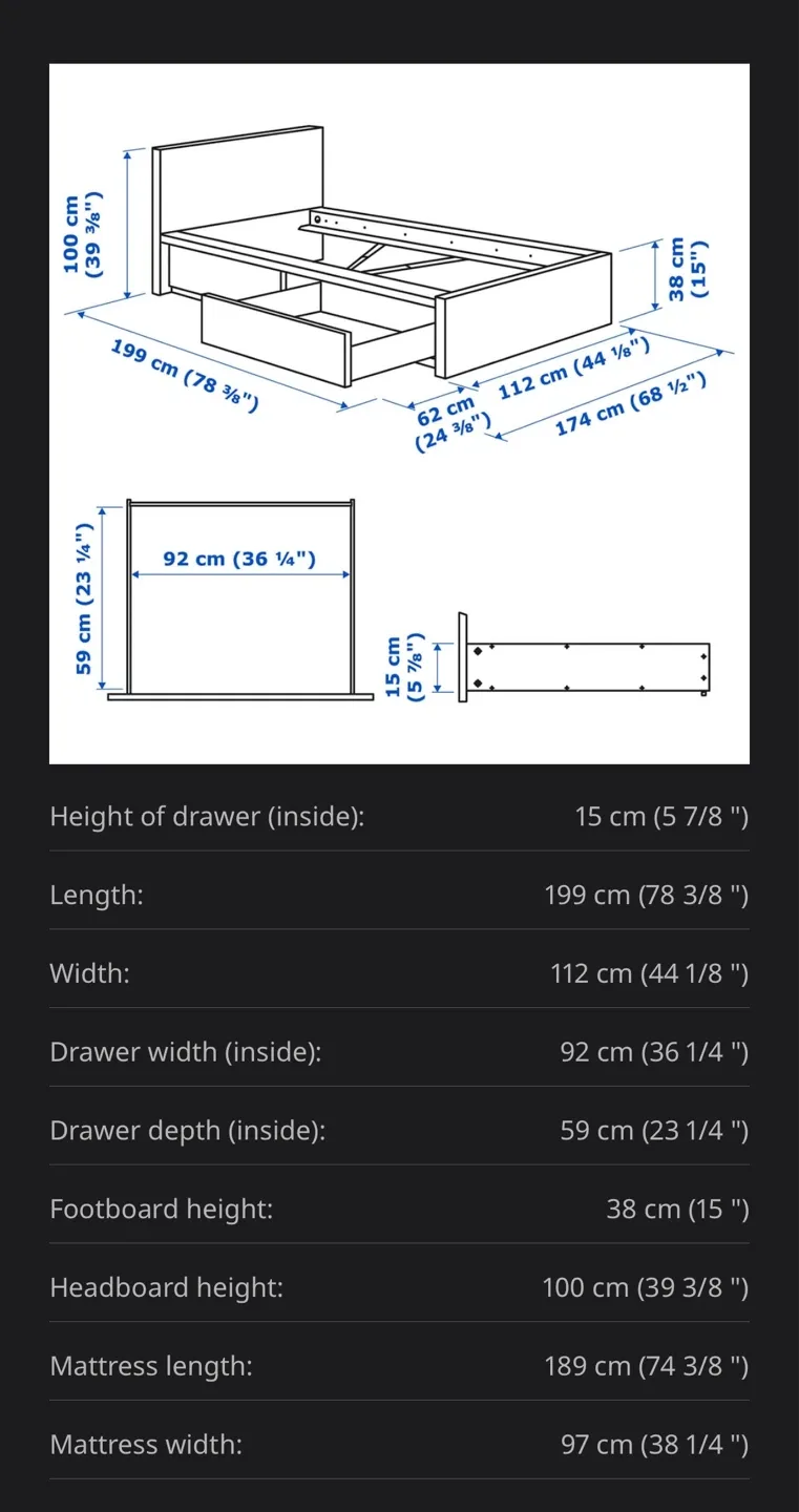 IKEA twin size Bed Frame with 2 Storage+ mattress - photo 2
