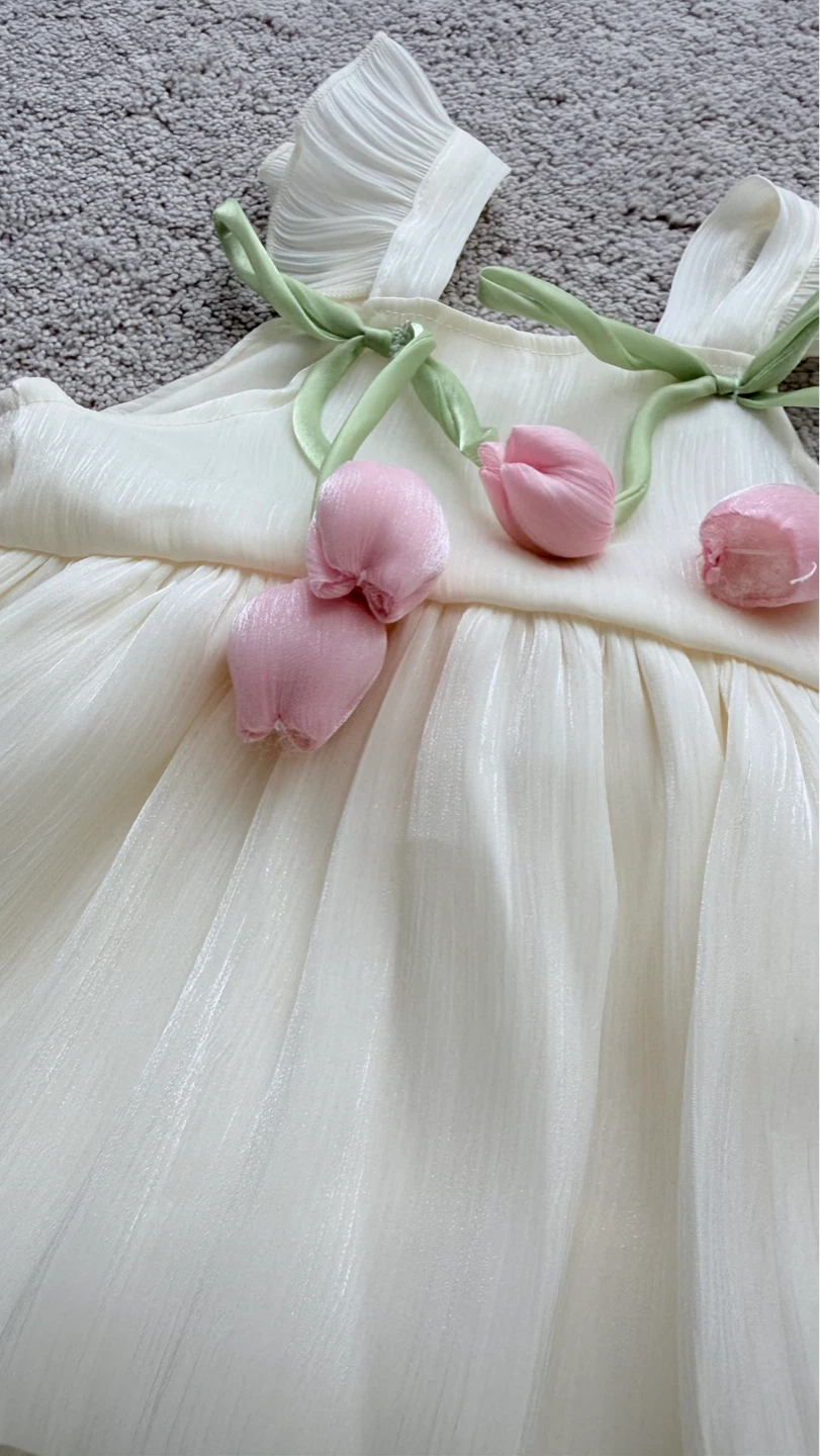 Girls Cream Tulip Dress