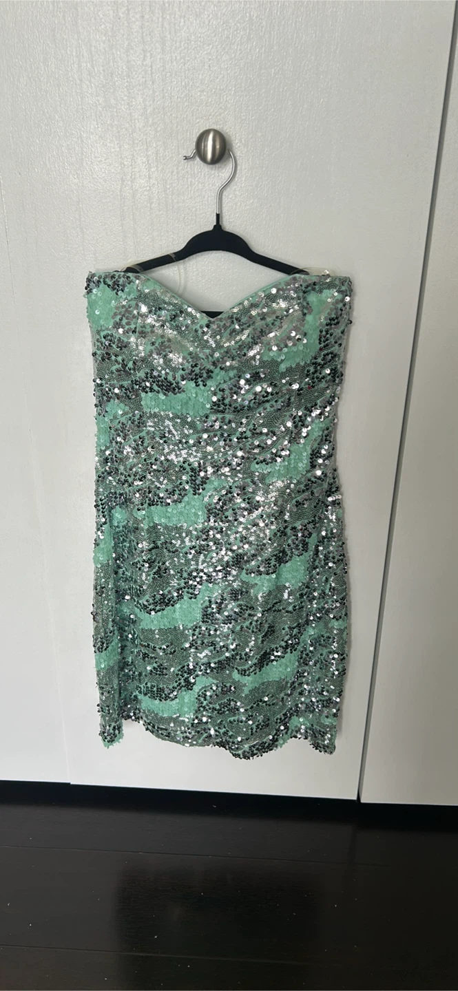 Mint Green Sequin Strapless Mini Dress