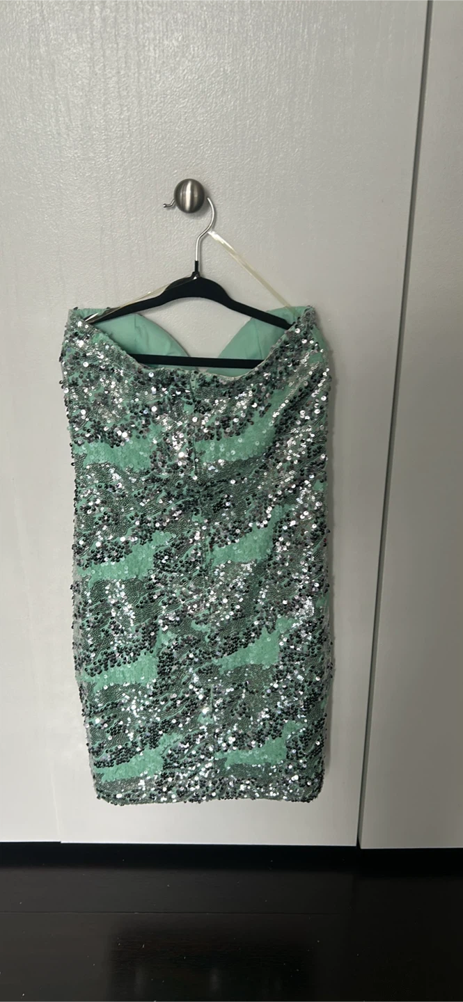 Mint Green Sequin Strapless Mini Dress - photo 2