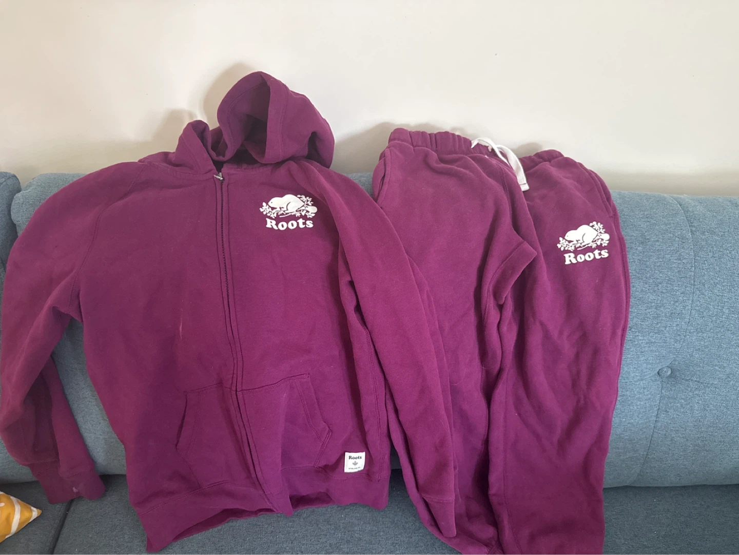 Roots Zip-Up Hoodie and Sweatpants Set - Burgundy