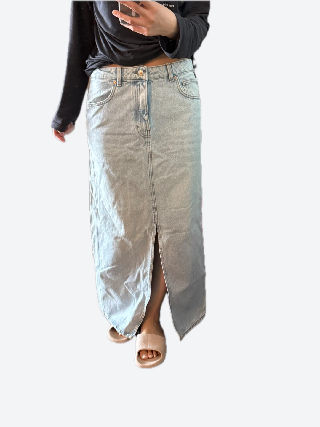 MNG Light Wash Denim Maxi Skirt