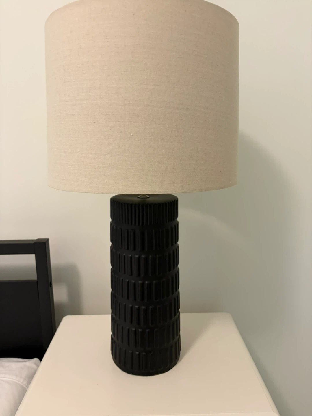 Black Cylinder Table Lamp with Linen Shade - photo 4