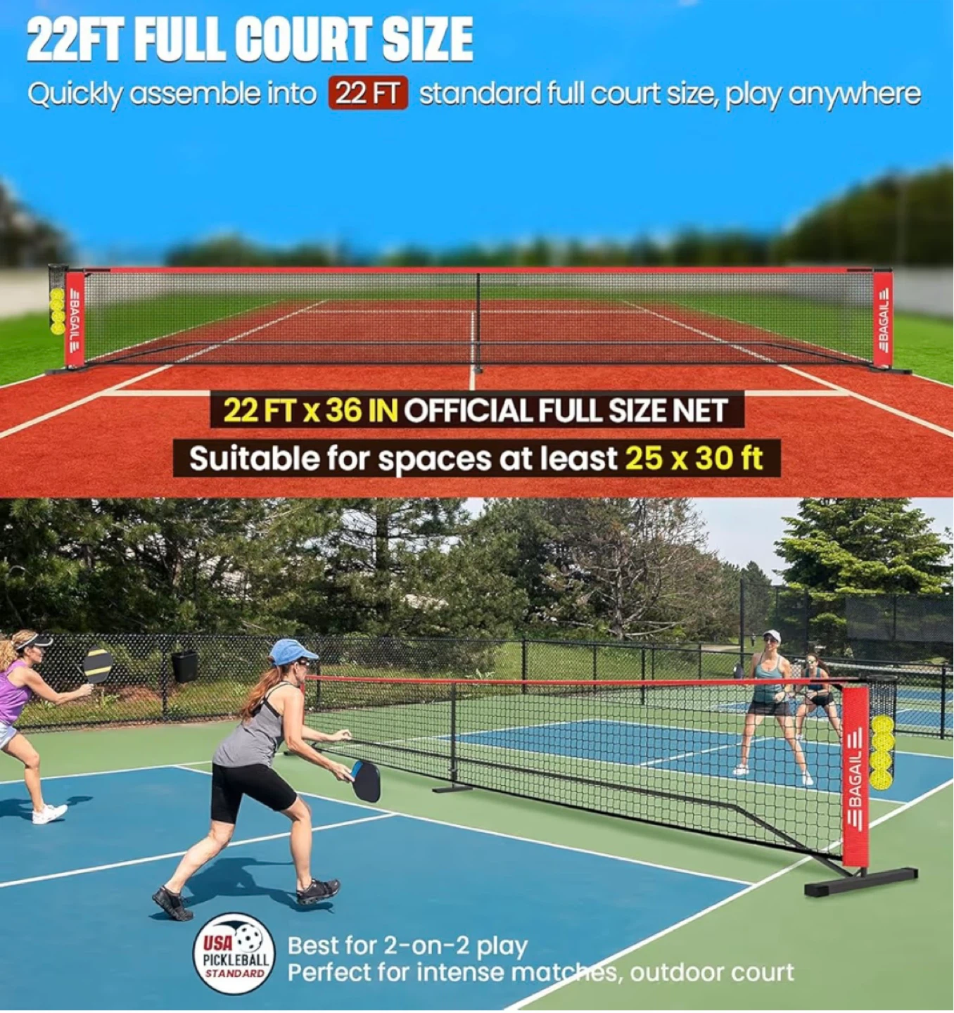 BAGAILE 22FT Pickleball Net System with 4 Balls - photo 2