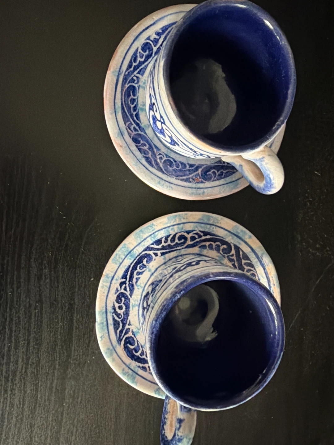 Set of 2 Blue and White Ceramic Turkish Coffee Cups and Saucers - photo 2