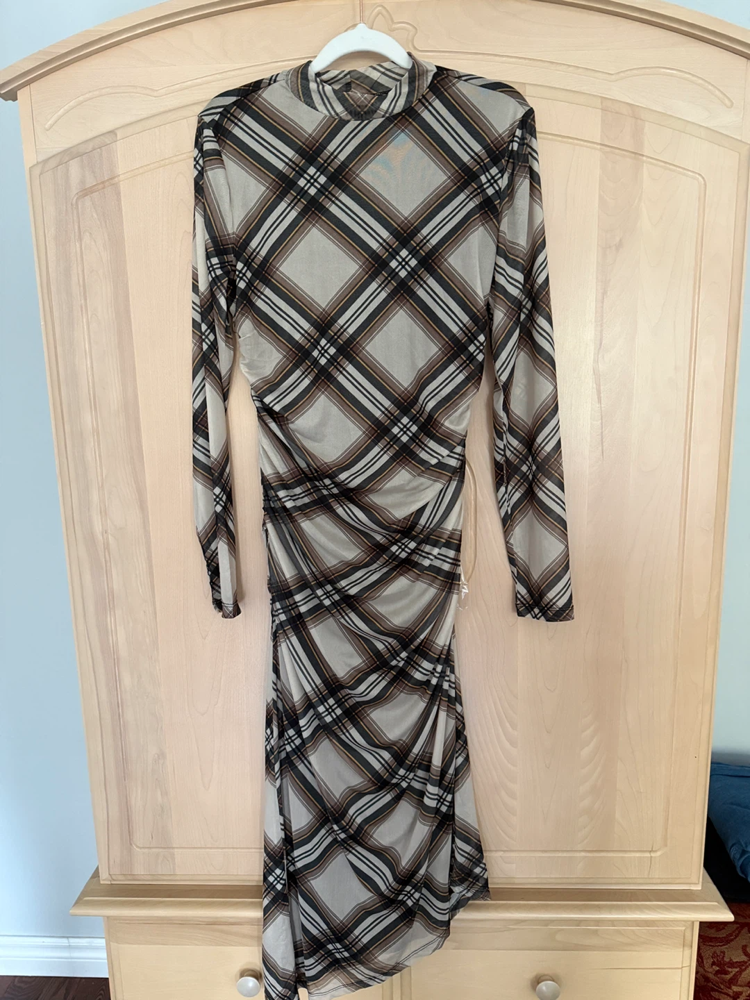 Women's Tartan Mesh Ruched Midi Dress - photo 2