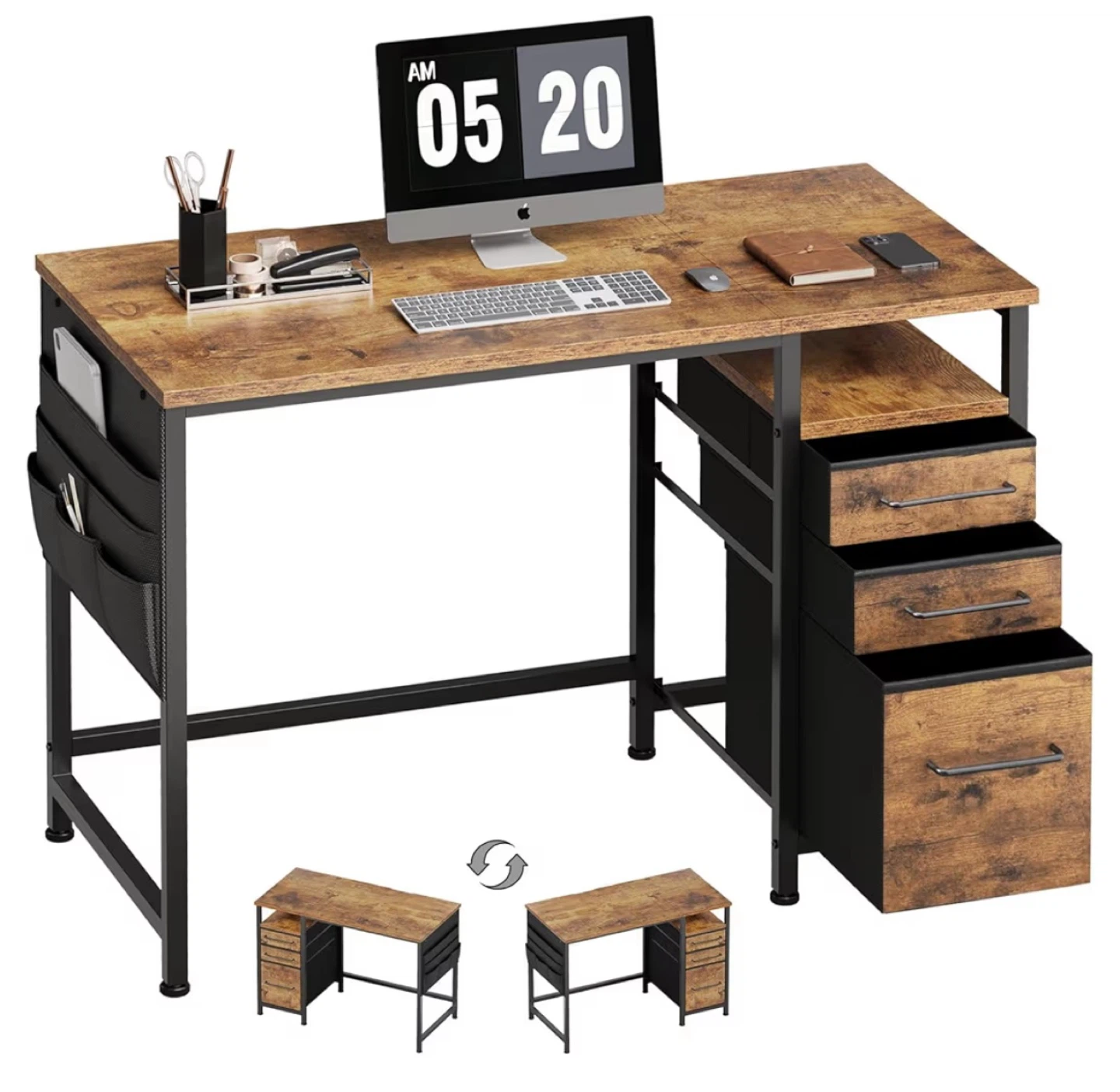 Rustic Wood and Metal Computer Desk - photo 2
