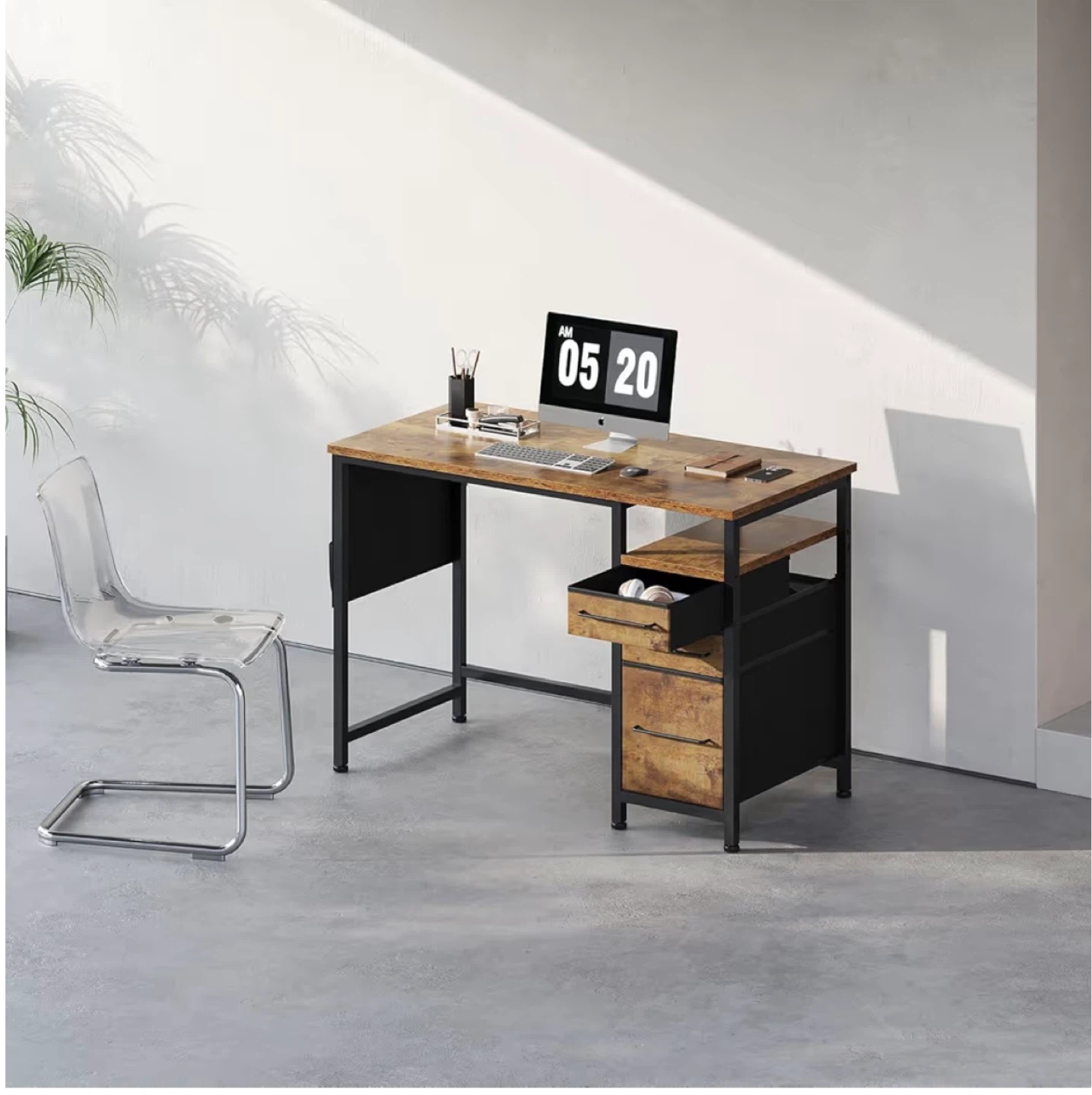 Rustic Wood and Metal Computer Desk - photo 5
