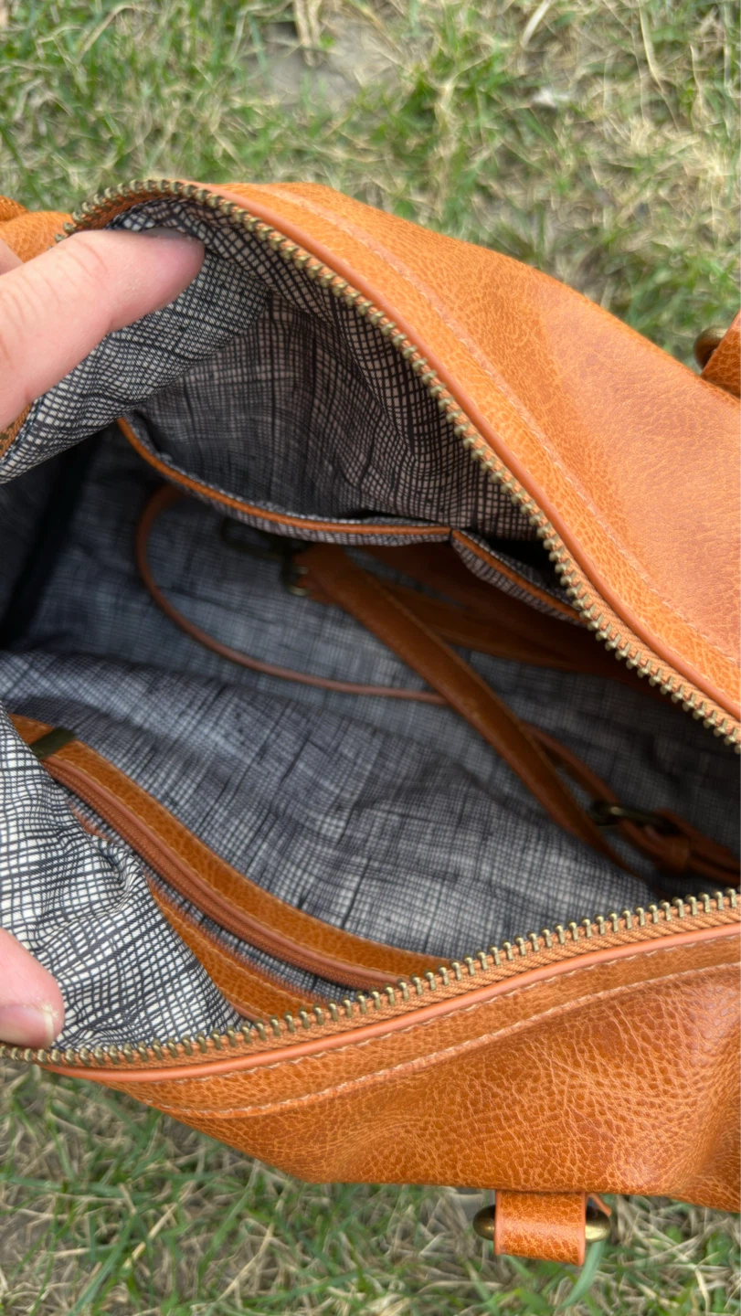 Brown Faux Leather Duffle Bag with Adjustable Strap - photo 3