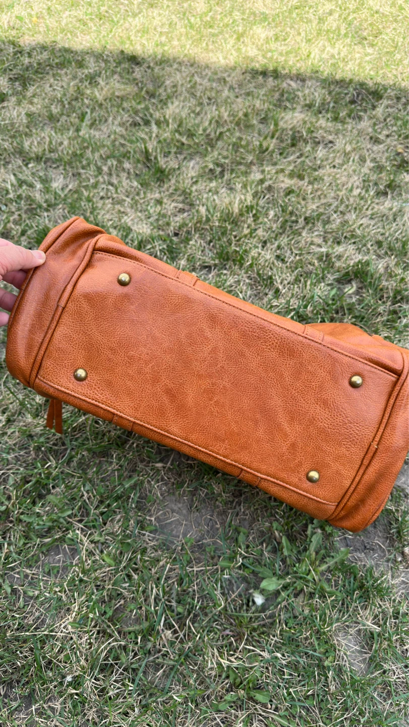 Brown Faux Leather Duffle Bag with Adjustable Strap - photo 2