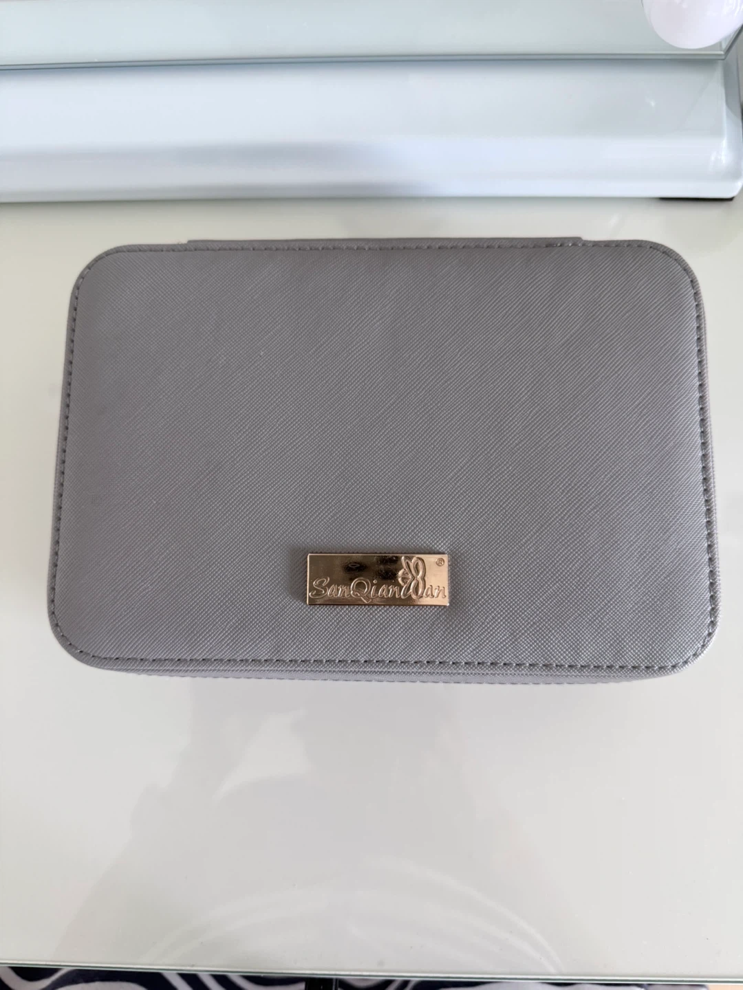 Grey Faux Leather Jewelry Organizer Box
