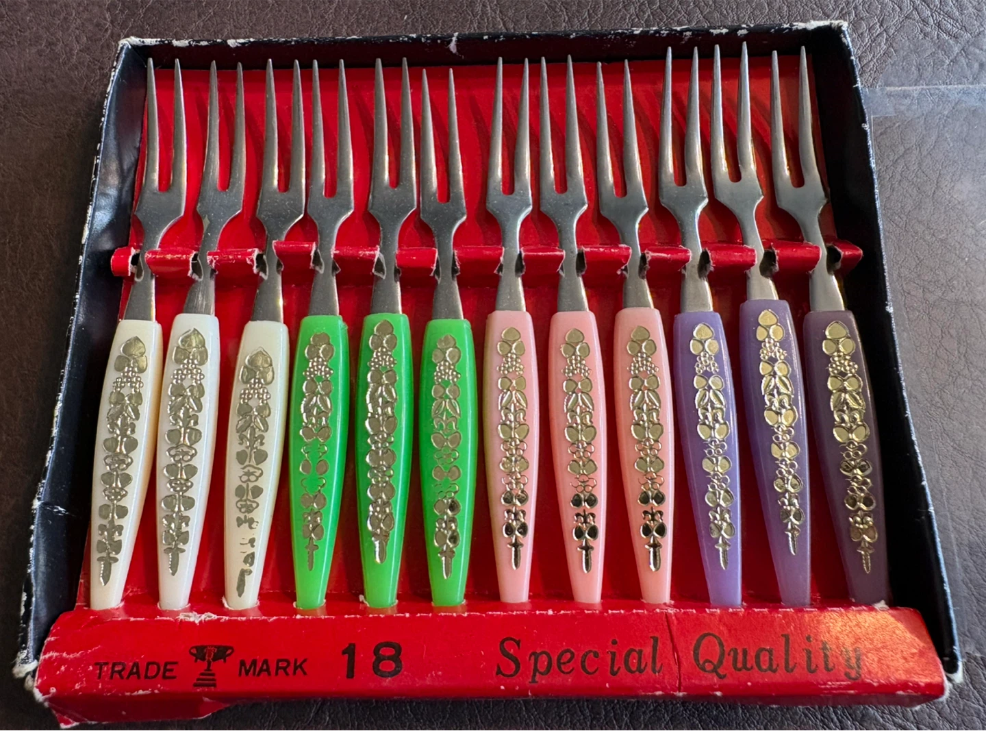 12 pc Vintage Colorful Dessert Forks Set
