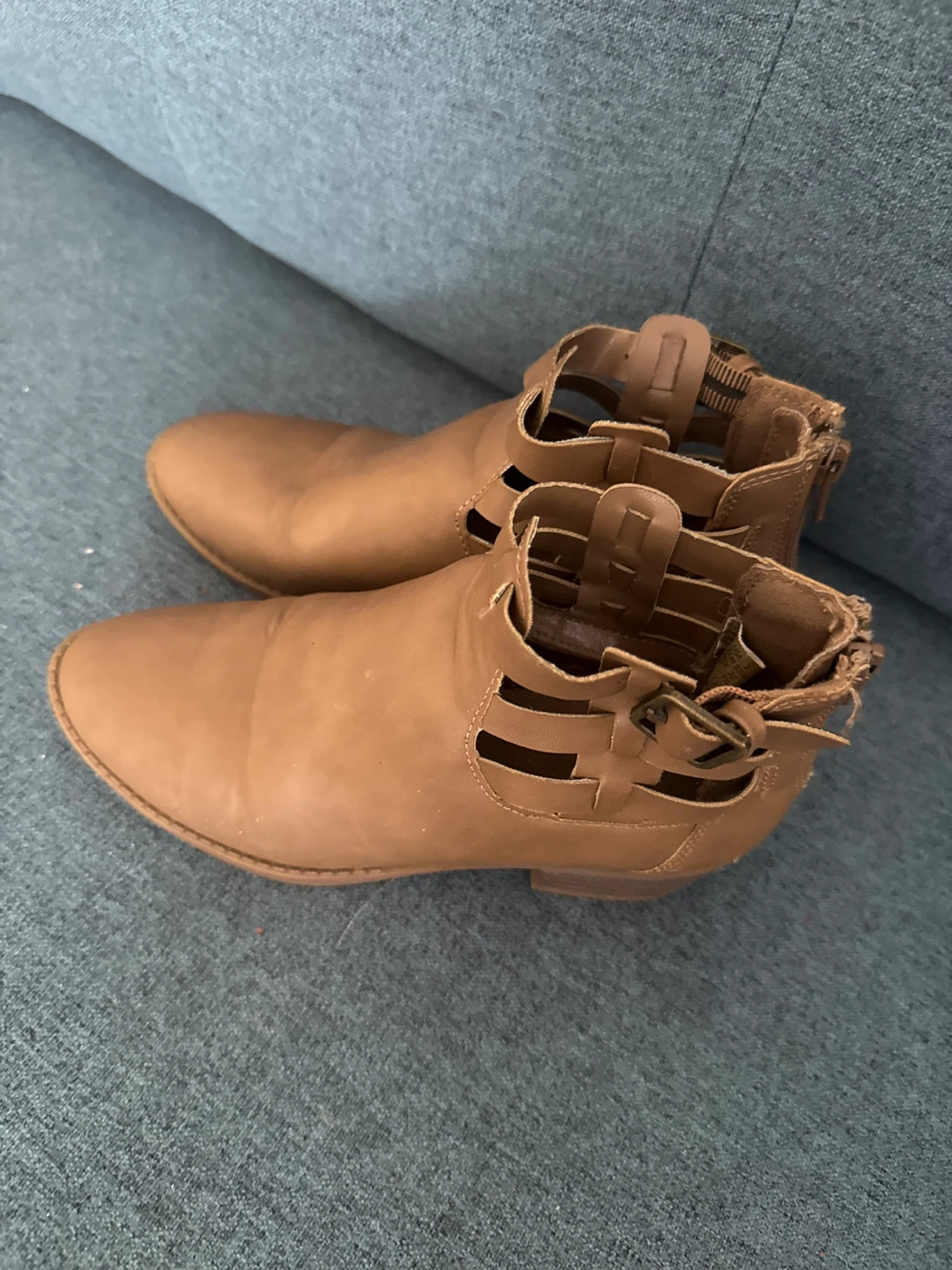 Tan Cutout Ankle Boots