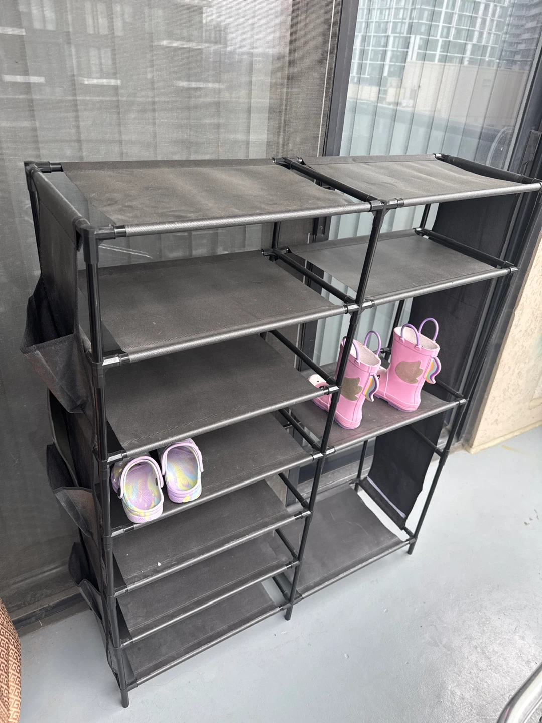 4-Tier Fabric Shoe Rack with Side Pockets